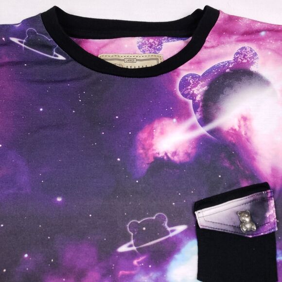 Entree LS Shirt Womens Large Purple Galaxy Cosmic AOP Crew Neck Short Sleeve USA - Picture 2 of 13